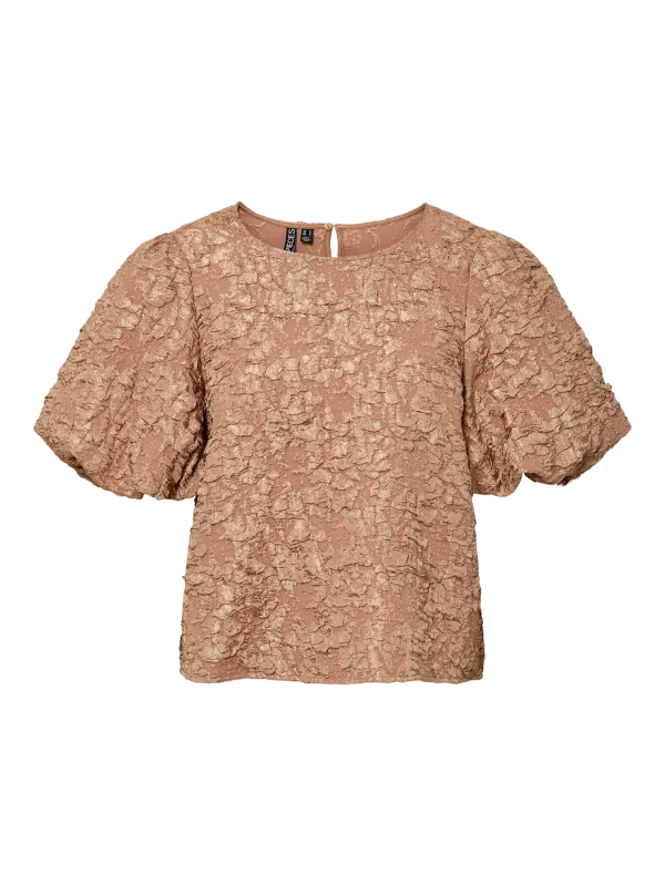 Pieces PCGRETCHEN SS O-NECK TOP WVN D2D PP Tawny Brown 17163266