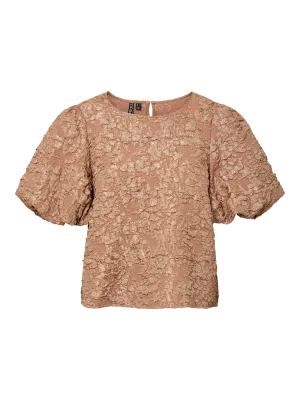 Pieces PCGRETCHEN SS O-NECK TOP WVN D2D PP Tawny Brown 17163266