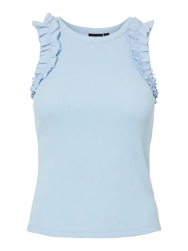 Pieces PCTUBANA FRILL TANK TOP JRS D2D PP Cashmere Blue 17163264