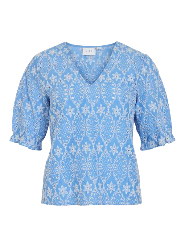 Vila VIMOLLY V-NECK 2/4 TOP/LC Regatta/Snow white 14110089