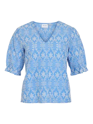 Vila VIMOLLY V-NECK 2/4 TOP/LC Regatta/Snow white 14110089