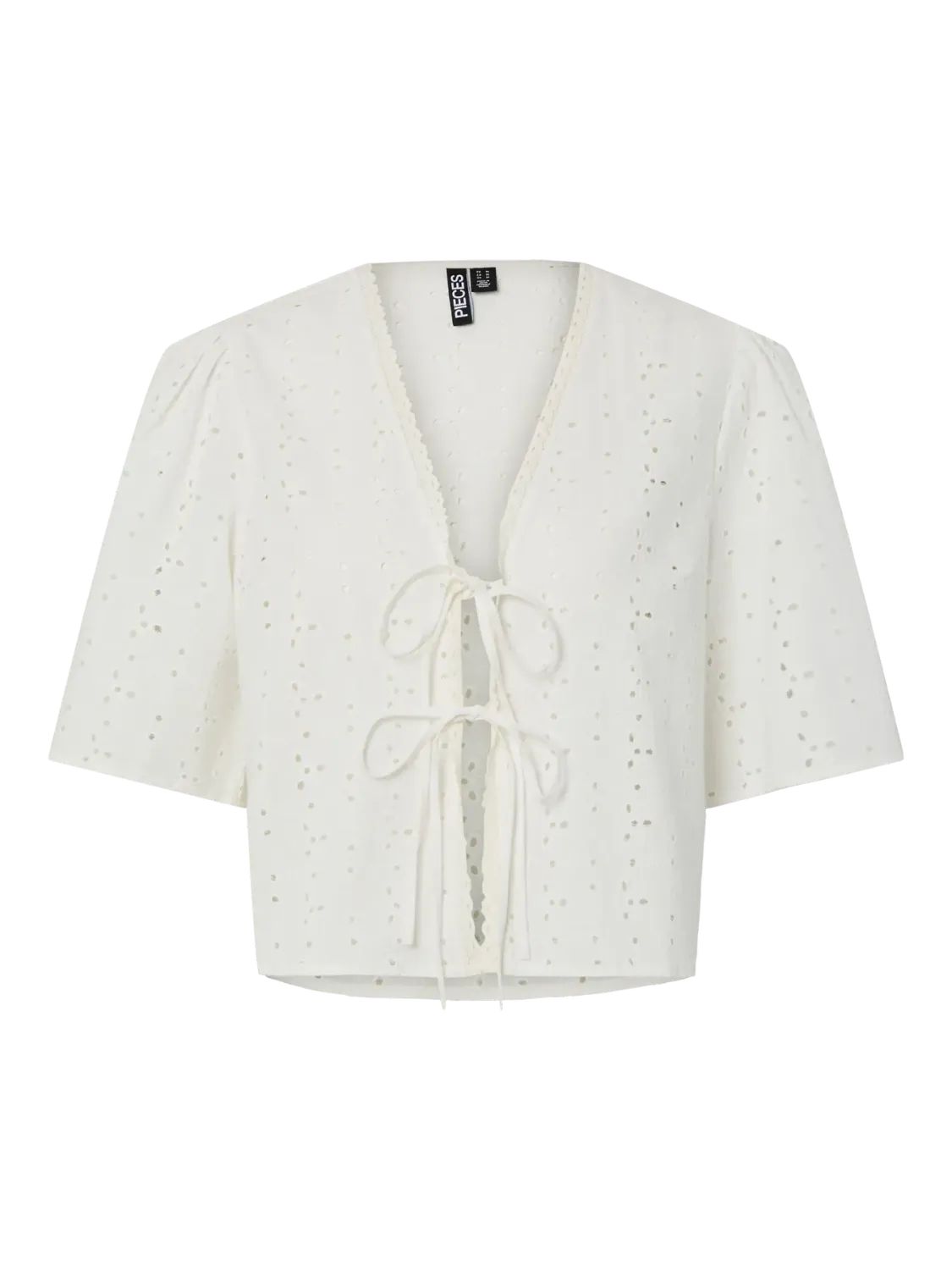 Pieces PCTYLA 2/4 V-NECK TIE TOP WVN D2D P: Cloud Cream 17163253