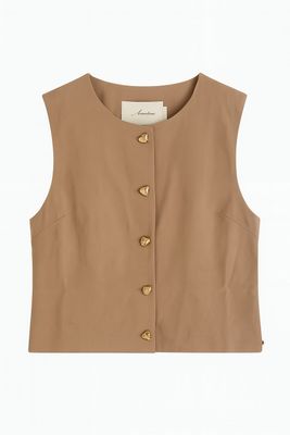 Ambika gilet gouden knoop camel lieke