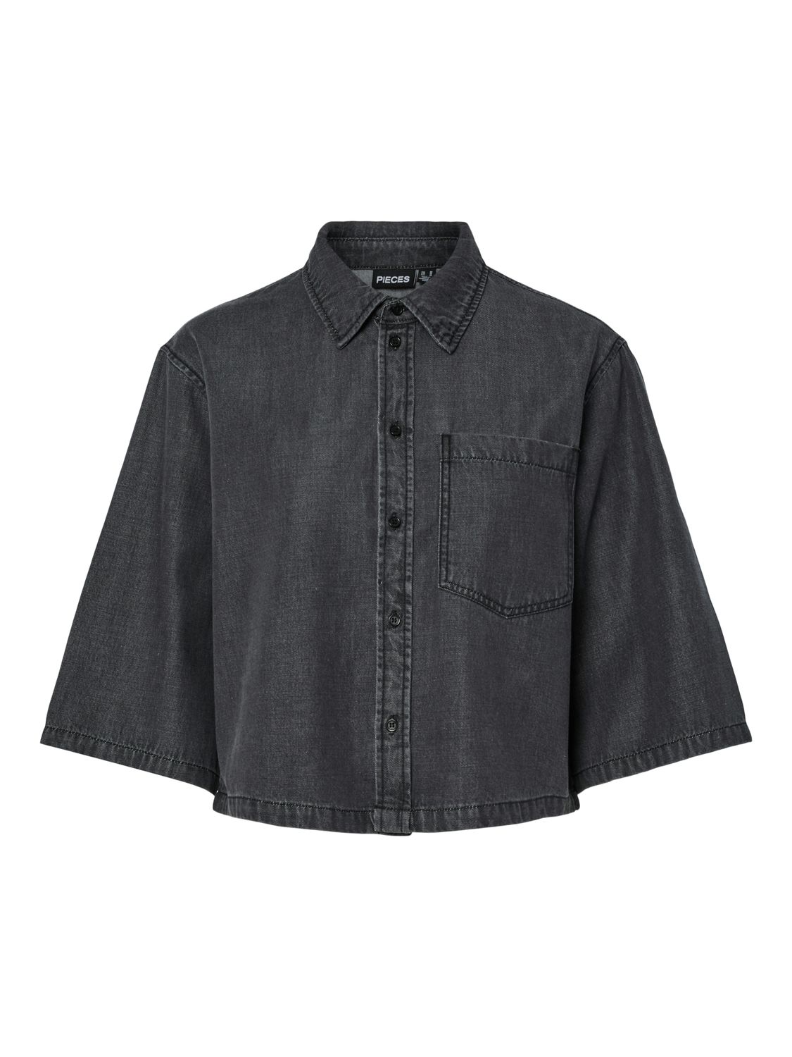 Pieces PCJASMINE 3/4 CROPPED DENIM SHIRT B: Black Denim 17160119