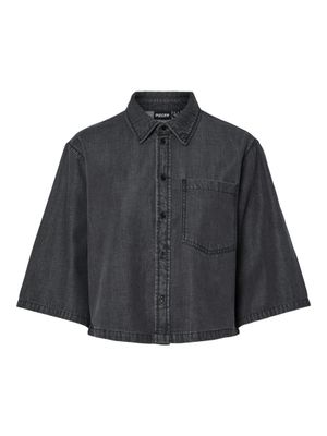 Pieces PCJASMINE 3/4 CROPPED DENIM SHIRT B: Black Denim 17160119