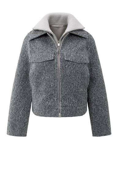 YaYa Short oversized boucle jacket BLACK OYSTER MELANGE 02-001064-508