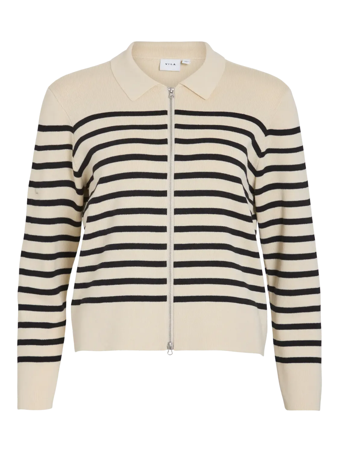 Vila VIOSTRIA L/S ZIPPER STRIPE KNIT CAR: Birch/BLACK BEAUTY 14109035