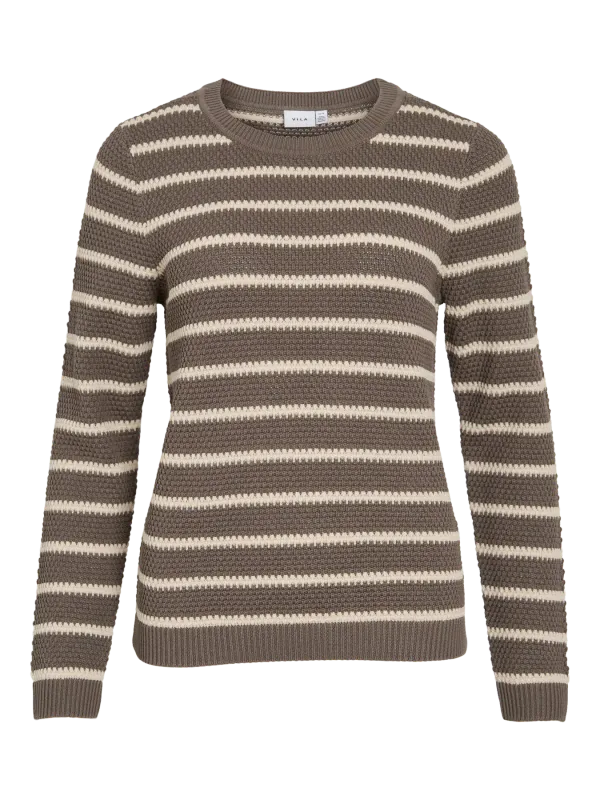 Vila VIDALO O-NECK L/S STRIPE KNIT TOP- : Falcon/SANDSHELL 14101685