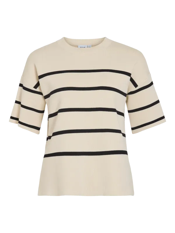 Vila VIOSTRIA O-NECK 2/4 STRIPED KNIT TO: Birch/BLACK BEAUTY 14108840