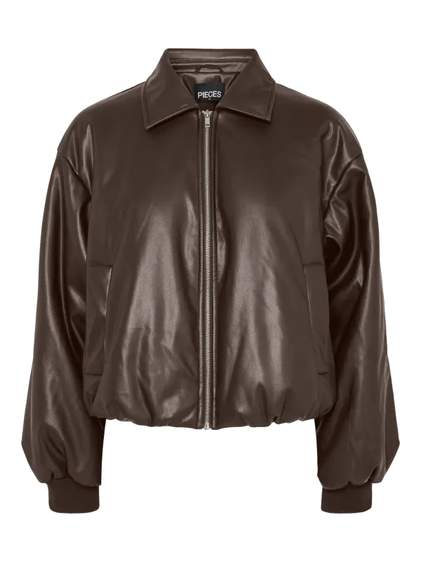 Pieces PCLARA PADDED COATED BOMBER JACKET Hot Fudge 17163609