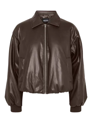Pieces PCLARA PADDED COATED BOMBER JACKET Hot Fudge 17163609