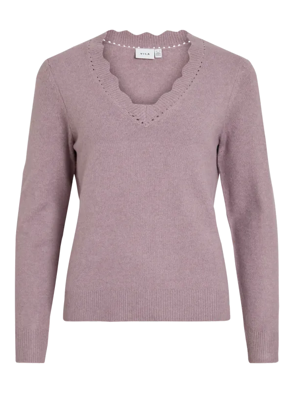 Vila VINIKOLINA V-NECK L/S KNIT TOP - NO: Toadstool/MELANGE 14106344