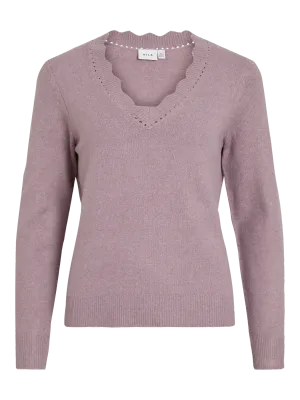 Vila VINIKOLINA V-NECK L/S KNIT TOP - NO: Toadstool/MELANGE 14106344
