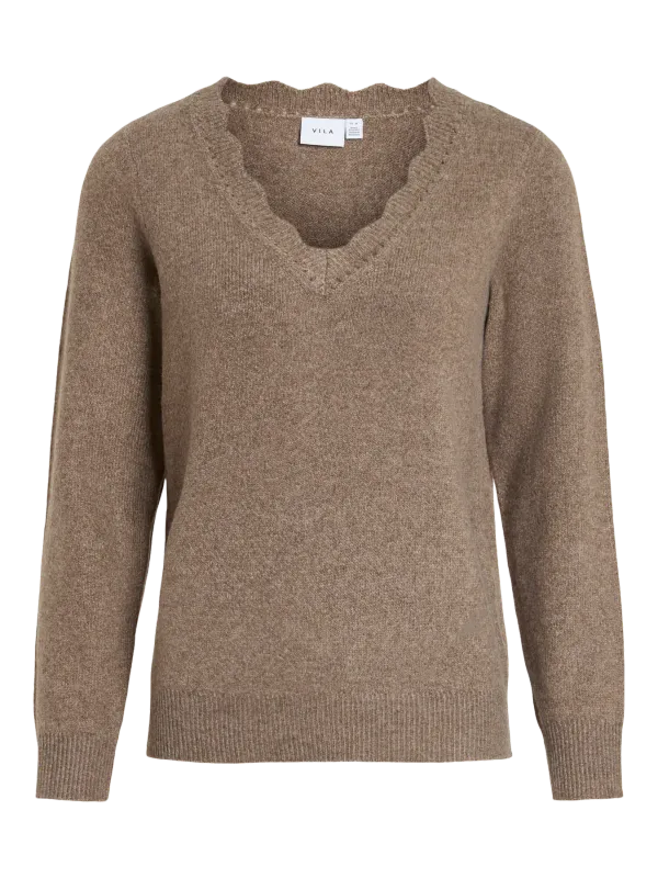 Vila VINIKOLINA V-NECK L/S KNIT TOP - NO: Falcon/MELANGE 14106344