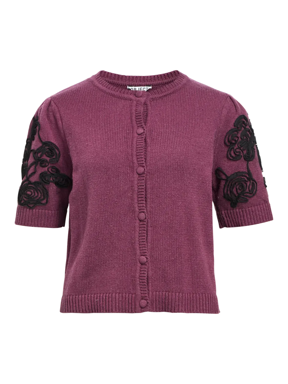 Object OBJJANE 2/4 RE KNIT CARDIGAN 140 Mauve Wine/Black emb 23047229