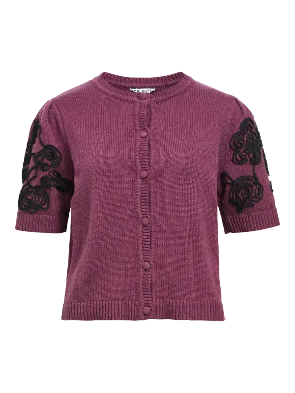 Object OBJJANE 2/4 RE KNIT CARDIGAN 140 Mauve Wine/Black emb 23047229