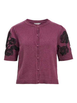 Object OBJJANE 2/4 RE KNIT CARDIGAN 140 Mauve Wine/Black emb 23047229
