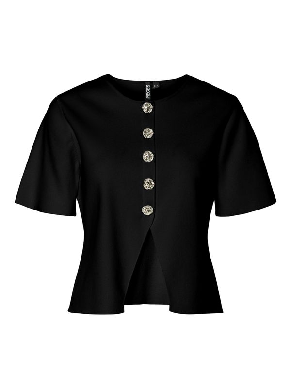 Pieces PCMARIE SS O-NECK SPLIT KNIT Black 17160712