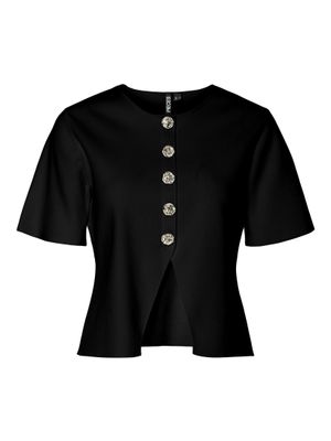Pieces PCMARIE SS O-NECK SPLIT KNIT Black 17160712