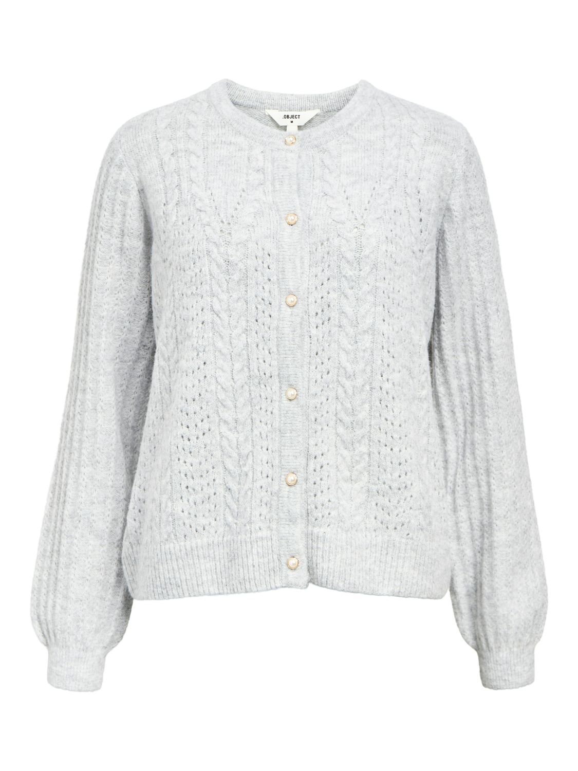 Object OBJFLORA RE LS KNIT BUTTON CARDIGAN: Light Grey Melange 23046884