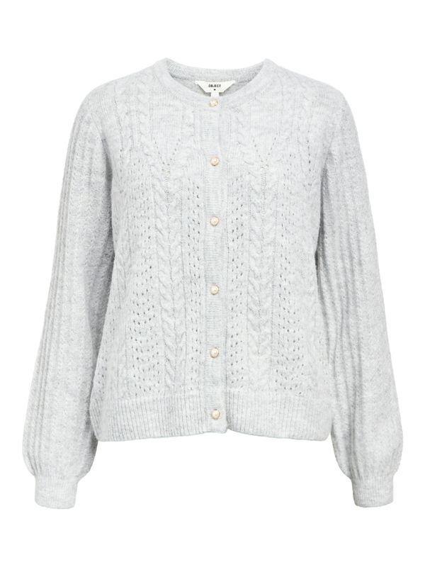 Object OBJFLORA RE LS KNIT BUTTON CARDIGAN: Light Grey Melange 23046884