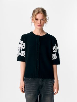 Object OBJJANE 2/4 RE KNIT CARDIGAN 140 Black/White emb 23047229