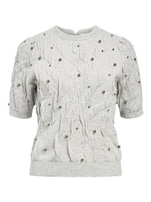 Object OBJPENNY KNIT RE S/S PULLOVER CC3 Light Grey Melange 23047082