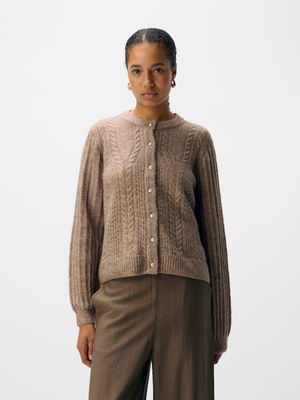 Object OBJFLORA RE LS KNIT BUTTON CARDIGAN: Desert Taupe/Melange 23046884
