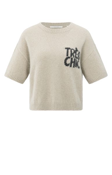 YaYa Short sleeve sweater with artw BEIGE MELANGE 01-000485-508