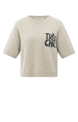 YaYa Short sleeve sweater with artw BEIGE MELANGE 01-000485-508