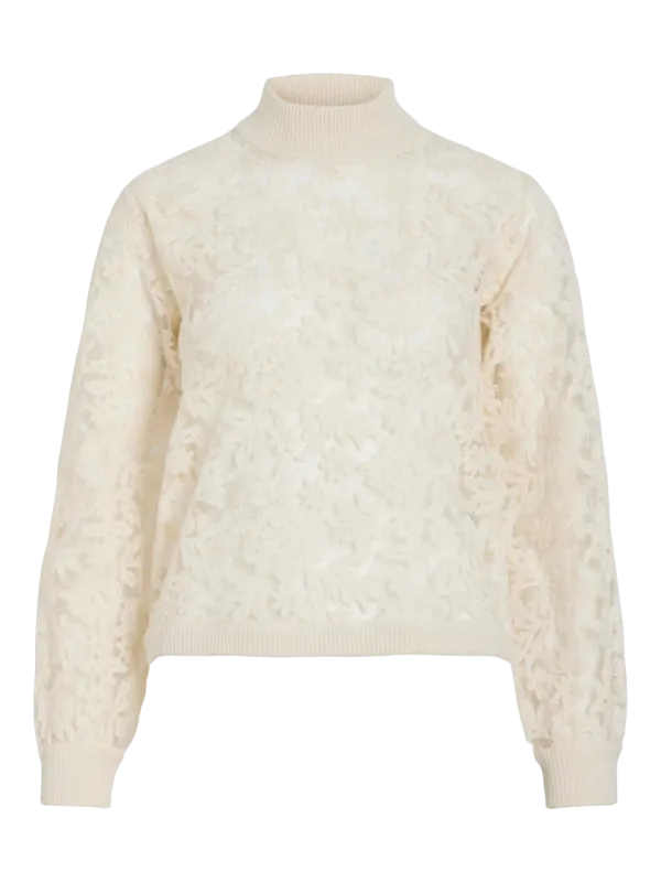 Vila VILOREN HIGHNECK L/S LACE KNIT TOP Birch/LACE DTM 14110080