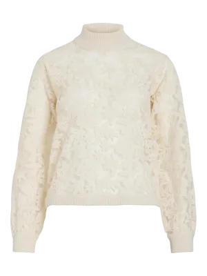 Vila VILOREN HIGHNECK L/S LACE KNIT TOP Birch/LACE DTM 14110080