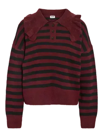 Noisy May NMBROOKE L/S FRILL COLLAR KNIT Windsor Wine/BLACK 27036370
