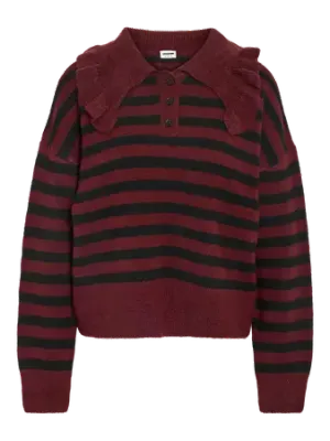 Noisy May NMBROOKE L/S FRILL COLLAR KNIT Windsor Wine/BLACK 27036370