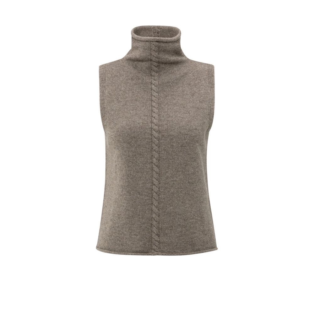 YaYa Cable high neck sleeveless swe BROWN MELANGE 01-000492-509