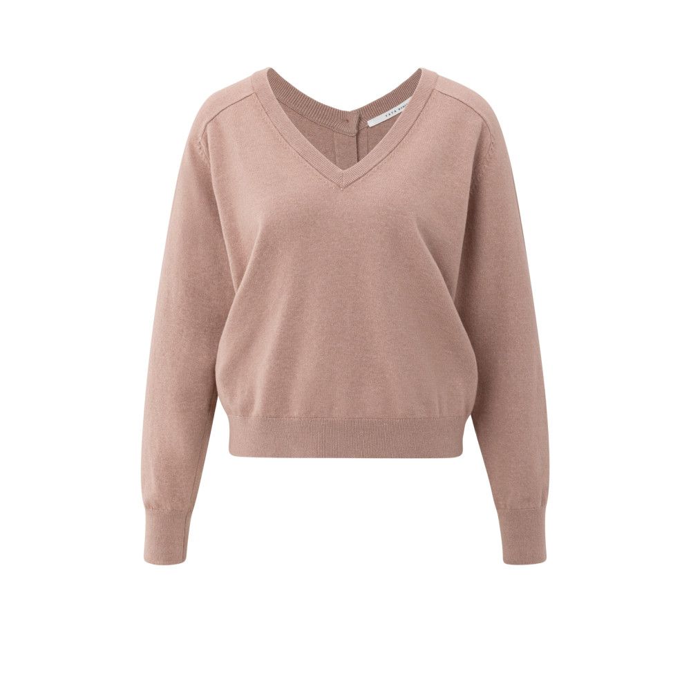 YaYa Double v-neck sweater with but BLUSH PINK 01-000494-509