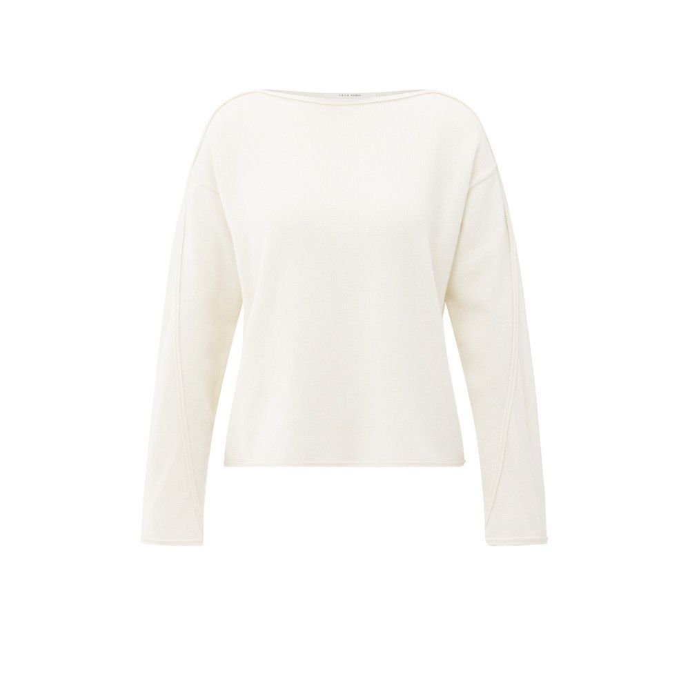 YaYa Boatneck sweater with fringes OFF WHITE KNIT 01-000489-509