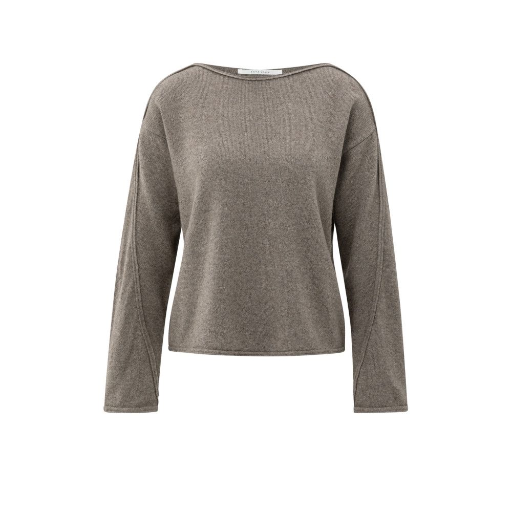 YaYa Boatneck sweater with fringes BROWN MELANGE 01-000489-509