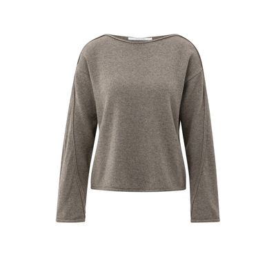 YaYa Boatneck sweater with fringes BROWN MELANGE 01-000489-509