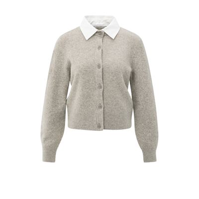 YaYa Cardigan with detachable woven BROWNISH GREY 01-010117-509