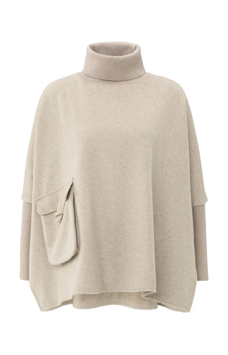 YaYa Wool mix poncho with ribbed sl SAND MELANGE 03-521003-509