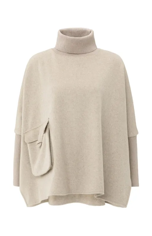 YaYa Wool mix poncho with ribbed sl SAND MELANGE 03-521003-509