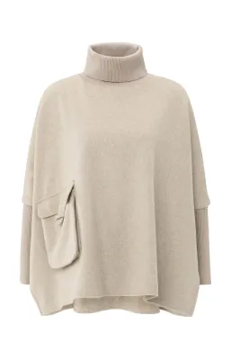 YaYa Wool mix poncho with ribbed sl SAND MELANGE 03-521003-509