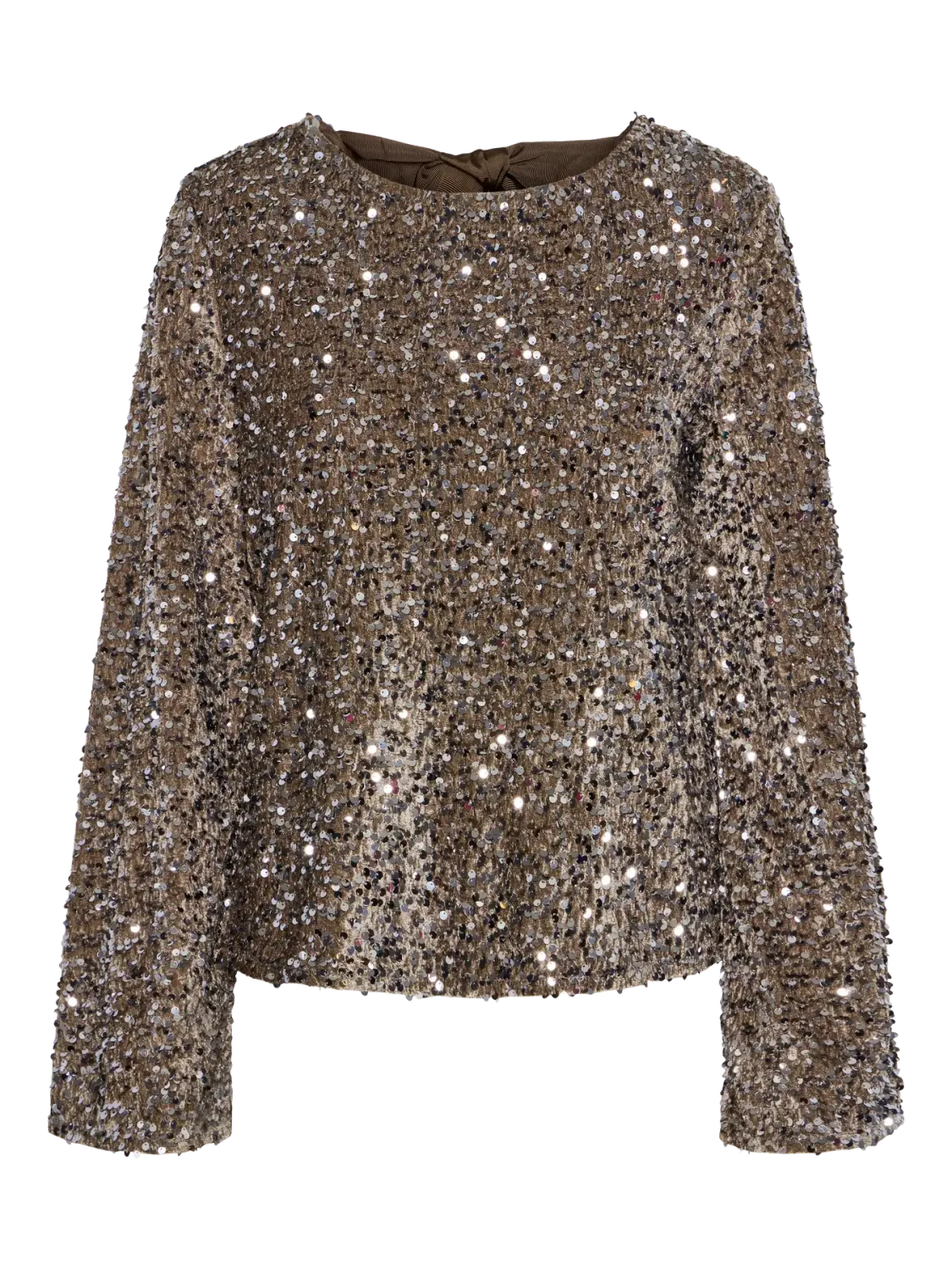 Pieces PCKAM LS DEEP BACK BOW TOP JRS BC Morel/Silver sequins 17153626