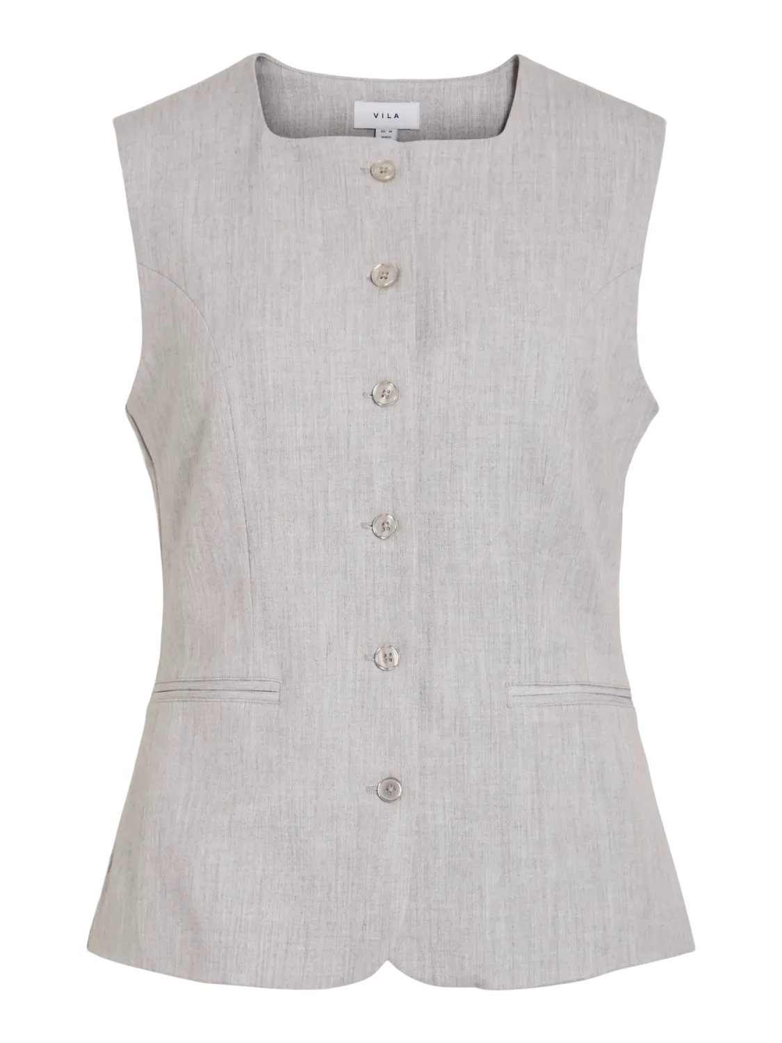 Vila VIVARONE S/L SQUARE NECK LONG VEST Light Grey Melange 14109675
