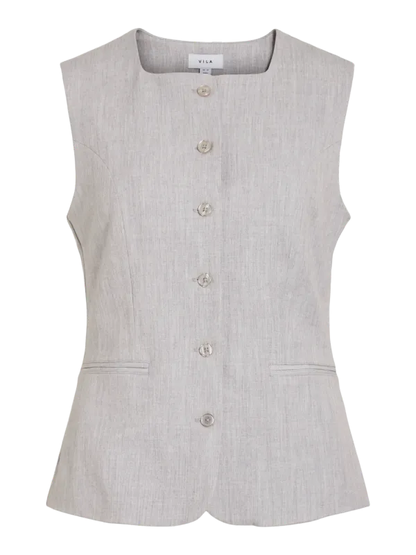 Vila VIVARONE S/L SQUARE NECK LONG VEST Light Grey Melange 14109675
