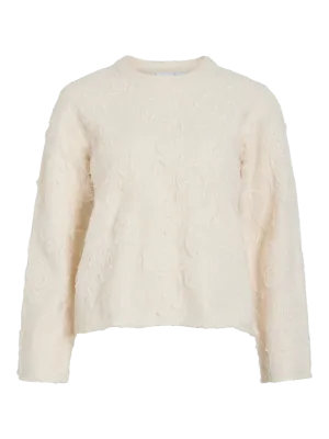 Vila VIHAYDEN O-NECK L/S EMBROIDERY KNIT: Natural Melange 14108817