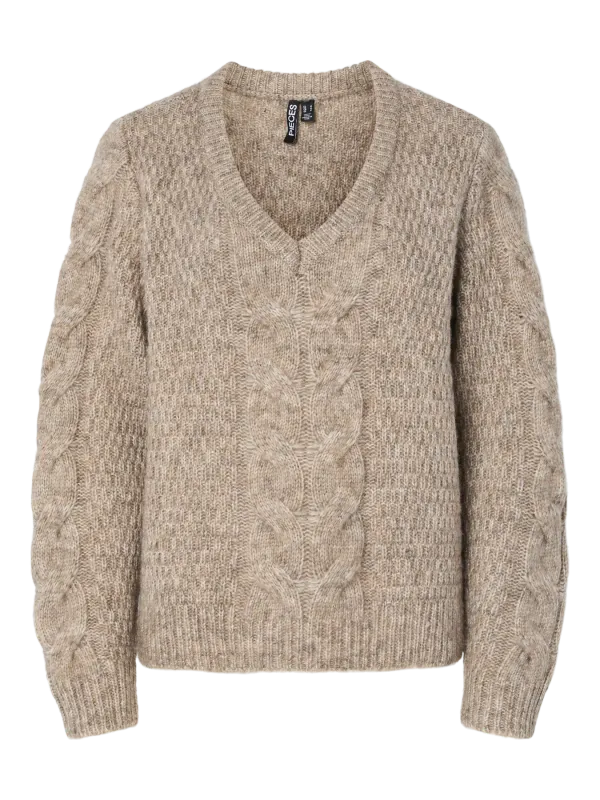 Pieces PCNINA LS V-NECK KNIT NOOS BC Fossil 17158927