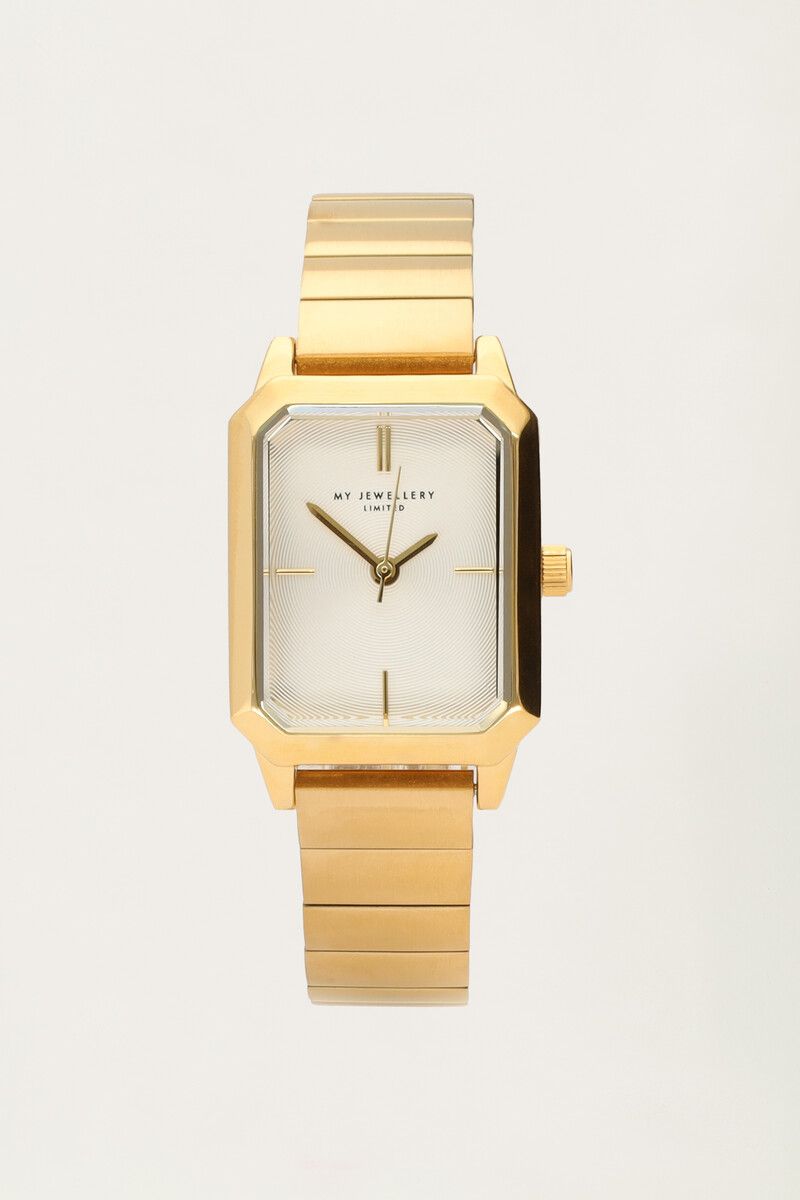 My Jewellery Vierkant horloge met brede horizontale schakels Goud My Jewellery Vierkant horloge met brede horizontale schakels Goud