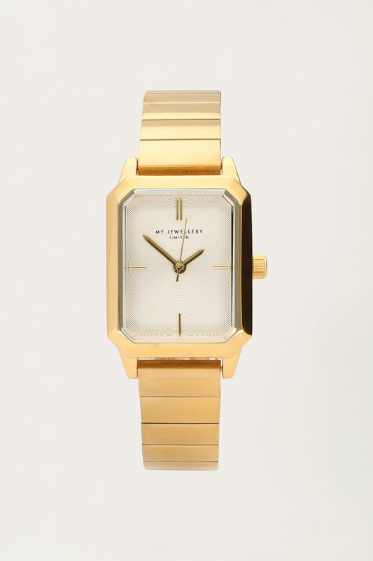 My Jewellery Vierkant horloge met brede horizontale schakels Goud